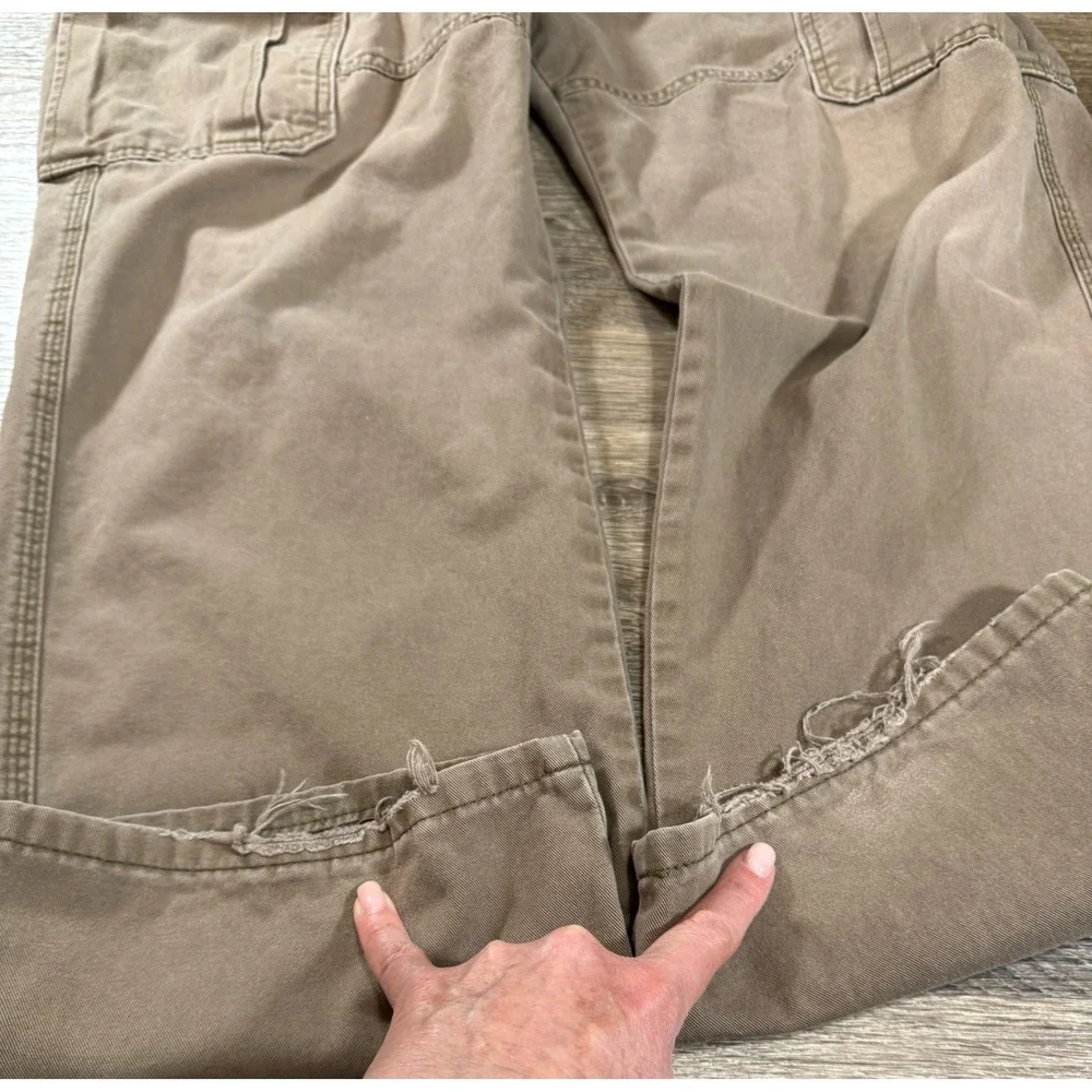 Wrangler Pants Mens 36x32 Relaxed Fit Cargo Brown Cotton‎ Distressed